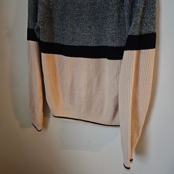Shein Sweater Crewneck Color Block Stripe Knit Casual Neutral Trendy - Picture 3 of 10